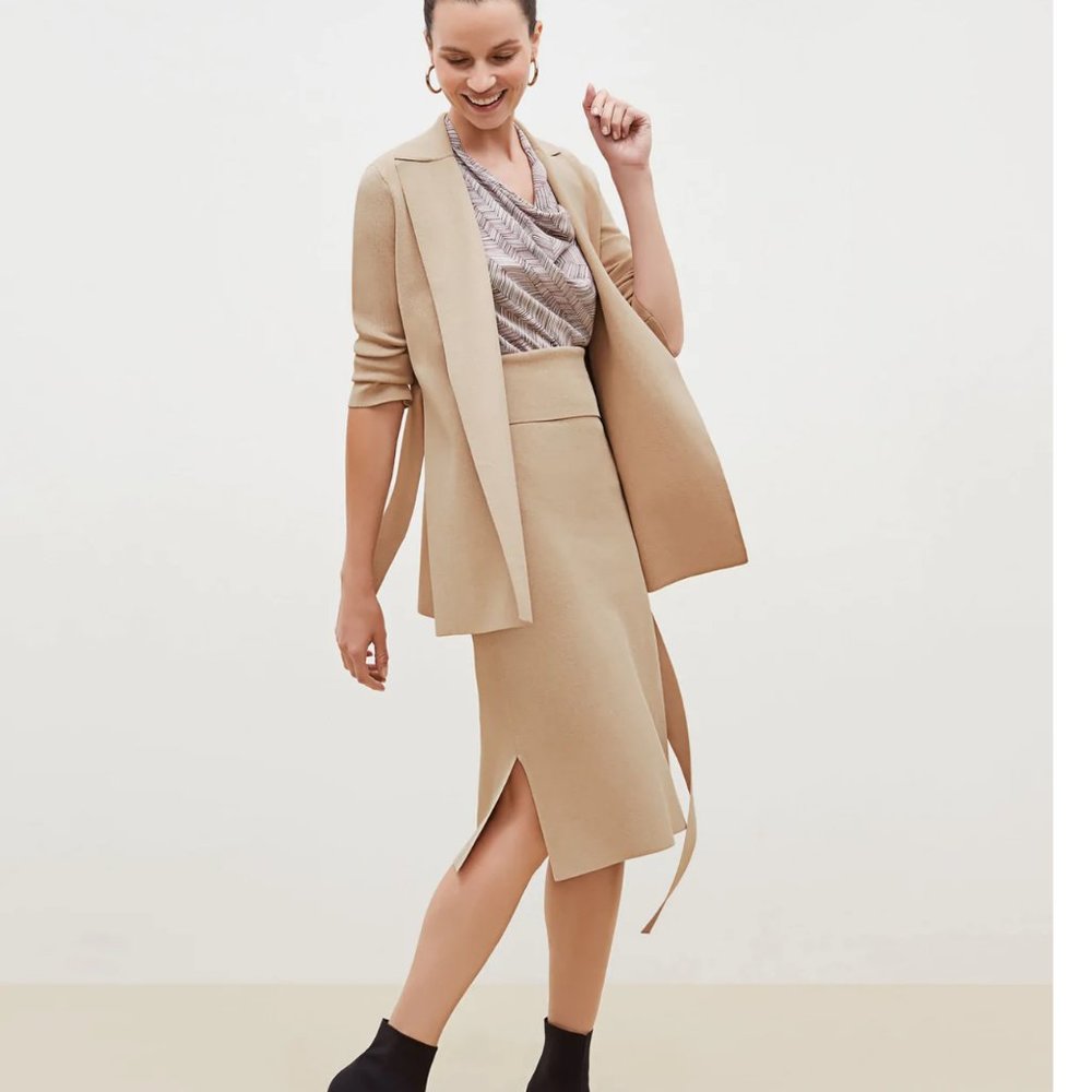 MM.Lafleur New York Harlem jardigan knit fold over midi skirt in latte size S